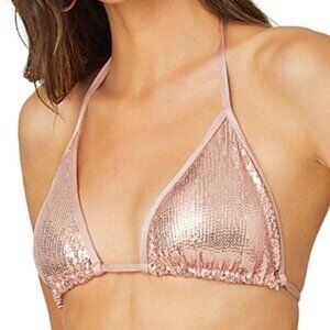 Shoshanna Sequin Halter Neck Triangle Bikini Top Bra Size S Light Pink